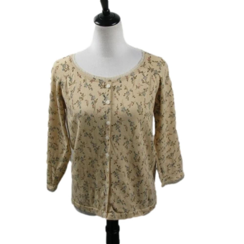 Vintage Erika Studio Cream Floral 3/4 Sleeve Cardigan Size Medium